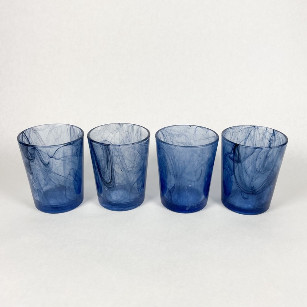 Set of Four Fortessa Swirl 11oz Ink Blue Rocks / Double Old Fashioned Glasses